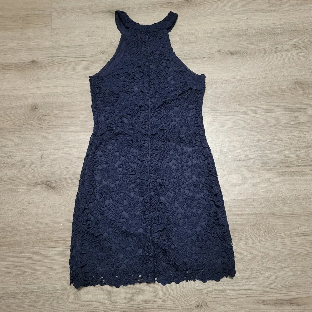 Lulus Navy Blue Crochet Lace Halter Bodycon Mini Dress Size Small  Love Poem - Picture 5 of 8